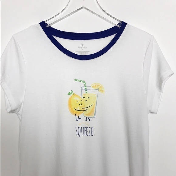 Love Affair white graphic ringer tee shirt blue trim M - Picture 8 of 8